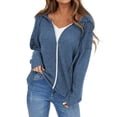 thumbnail image 1 of Baberdicy Cardigan Sweater Ladies Drawstring Hooded Solid Color Zipper Long Sleeve Cardigan Women's Cardigans Blue, 1 of 3