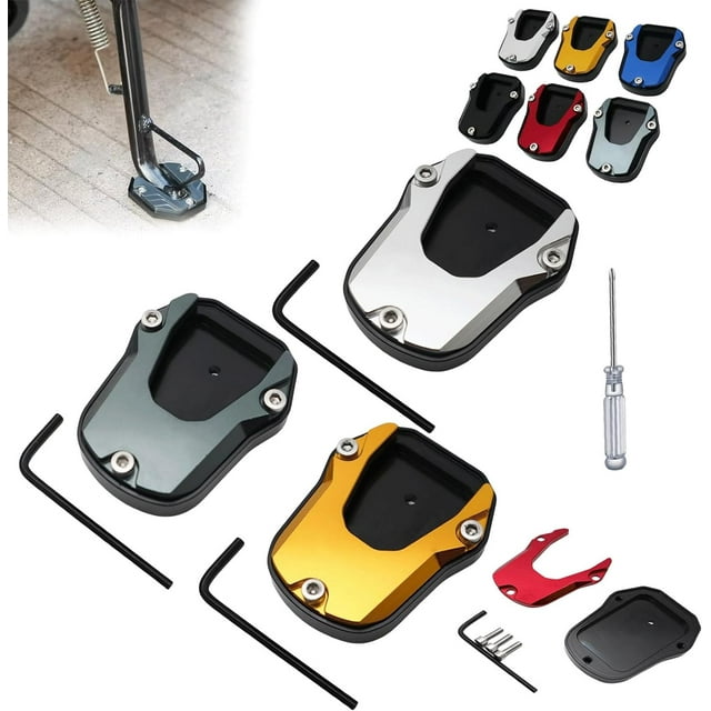 Coussinet de Béquille de Moto, Chaussure de Béquille de Moto, Plaque de Béquille de Moto, Plaque de Support d'Extension Latérale de Pied de Béquille de Moto, Accessoires d'Extension de Plaque de Pied de Béquille (3 Pcsb)