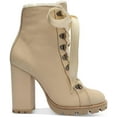 thumbnail image 2 of Schutz Zhara Nude Lace Up Lug Sole Block High Heel Combat Moto Ankle Bootie Boots (Eggshell, 9.5), 2 of 3