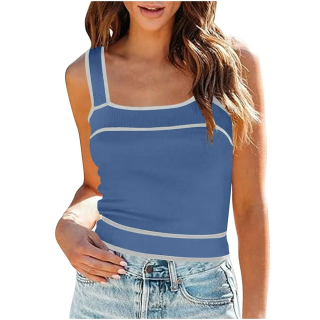 Yuyuzo Womens Tank Tops Sleeveless Shirts Square Neck Ribbed Knit Slim Fitted Stretchy Basic Tees
