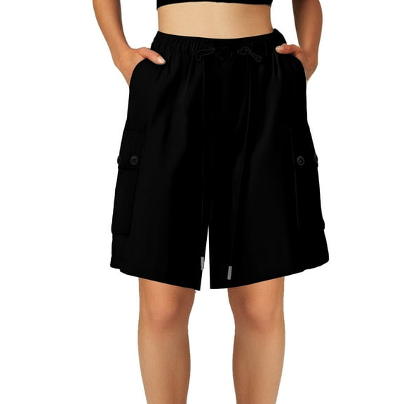 WAYUTE Women Shorts Cargo Shorts Summer Thin Breathale Elastic Waisted Wide Leg Mid Pants Casual Cropped Pants