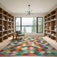 thumbnail image 2 of ODIKA 9'x12' Washable Area Rug Whimsical Geometric Checkerboard Hippie Motif Funky Maximalist for Great Room, Indoor Concept, Large Living Low Pile, Flatwoven, 2 of 7