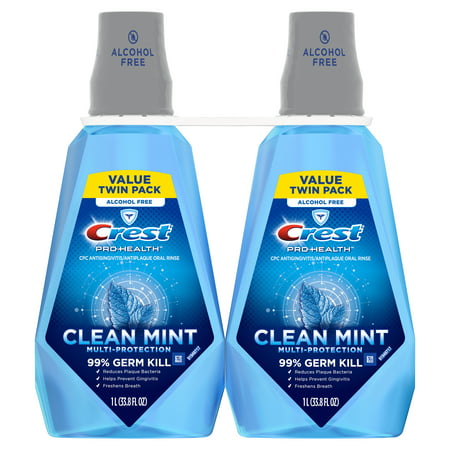 Crest Pro-Health Mouthwash, Alcohol Free, Clean Mint Multi-Protection, 1L (33.8 fl oz), Pack of