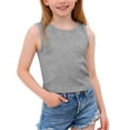 thumbnail image 2 of Soft Stretchy Girls Ribbed Crop Tank Top Gray Solid Basic Top Sleeveless Summer Layering Tee for Kids Little Big Girls,Size 3-4 T, 2 of 7