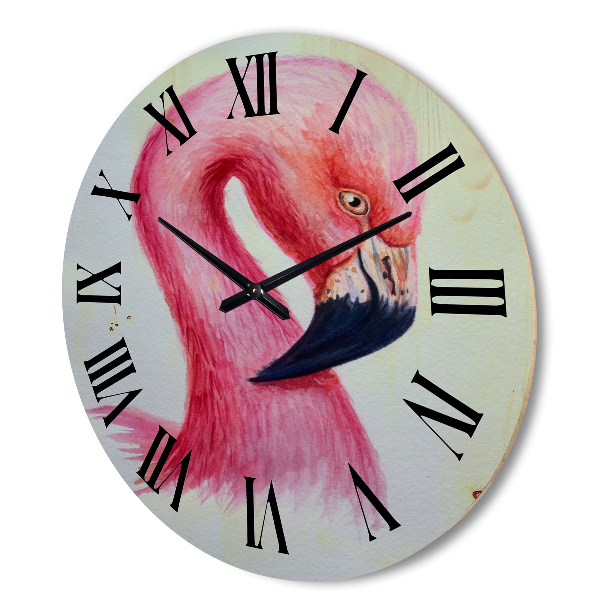 Designart 'Abstract Portrait of Pink Flamingo IV' Farmhouse Wood Wall Clock