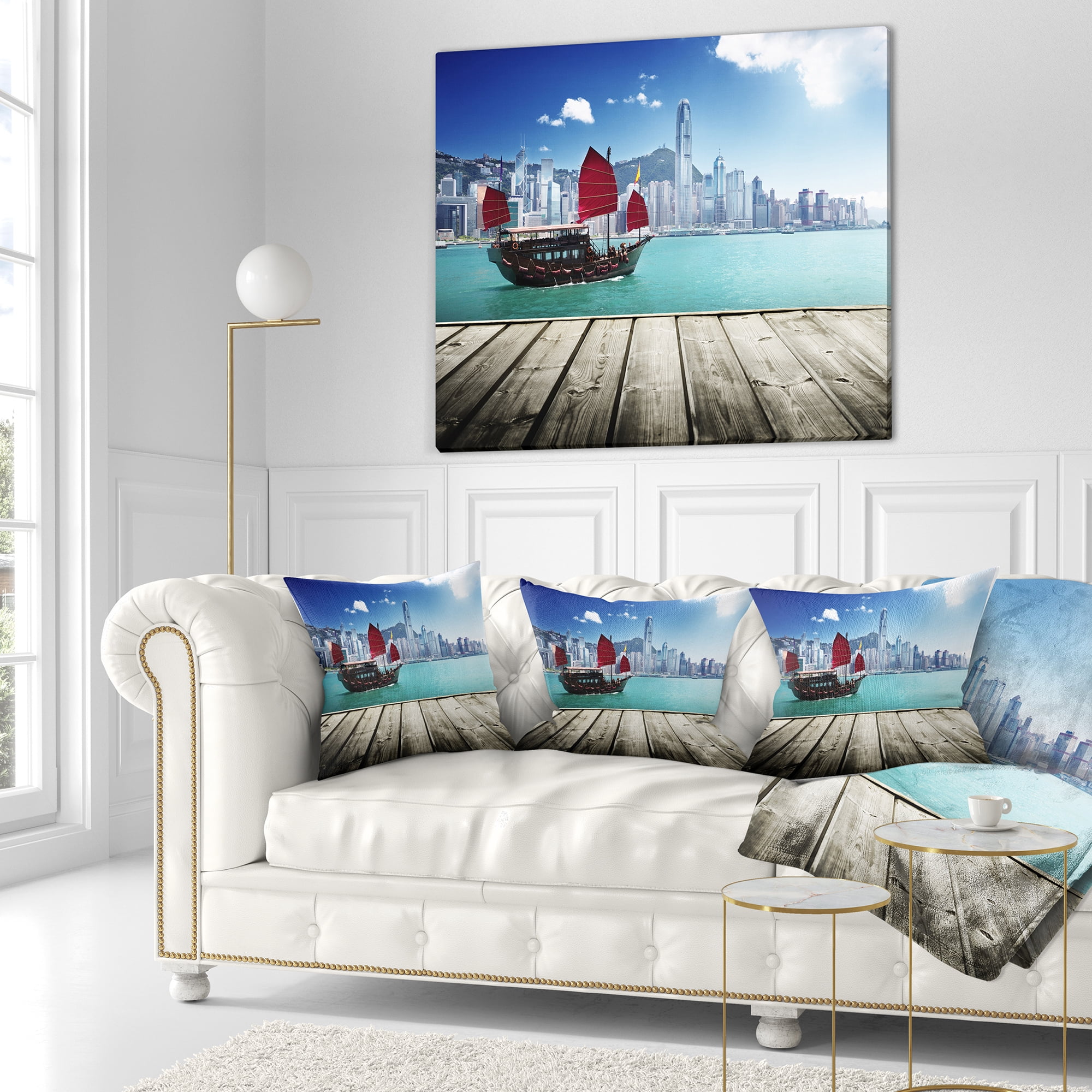 Designart Hong Kong Harbor - Photography Throw Pillow - 18x18