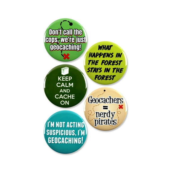 5 Pack - Geocaching Fanatic Pinback Buttons - 2.25 Inch
