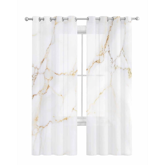 White Golden Marble Sheer Curtains 84 Inch Length 2 Panels Set for Living Room/Bedroom, Modern Abstract Art Elegant Kitchen Curtains Grommet Semi-Sheer Curtains Drapes Window Treatments 42"x84"x2