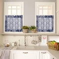 thumbnail image 4 of European Navy Blue Kitchen Curtains and Valances Set, Rod Pocket Curtains Tier Farmhouse Window Curtains 24 Inch Length, Boho Floral Formal Traditional Tribal 3 Piece Kitchen Curtains Set, 4 of 6