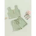 thumbnail image 3 of KelaJuan Toddler Girls Summer Outfit Sets Solid Color Button Vest + Ribbed Drawstring Shorts, 3 of 8