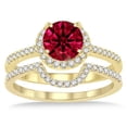 thumbnail image 2 of 2 Carat Ruby & Diamond Halo Bridal Set Engagement Ring on 10k Yellow Gold, 2 of 2