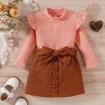 thumbnail image 2 of Kaprioy Baby Girl Fall Winter Clothes Baby Girl Outfits Ruffles Long Sleeve Ribbed Knitted Turtleneck T Shirt Tops Solid Bow Skirt Baby Girls Clothing Sets, 2 of 9