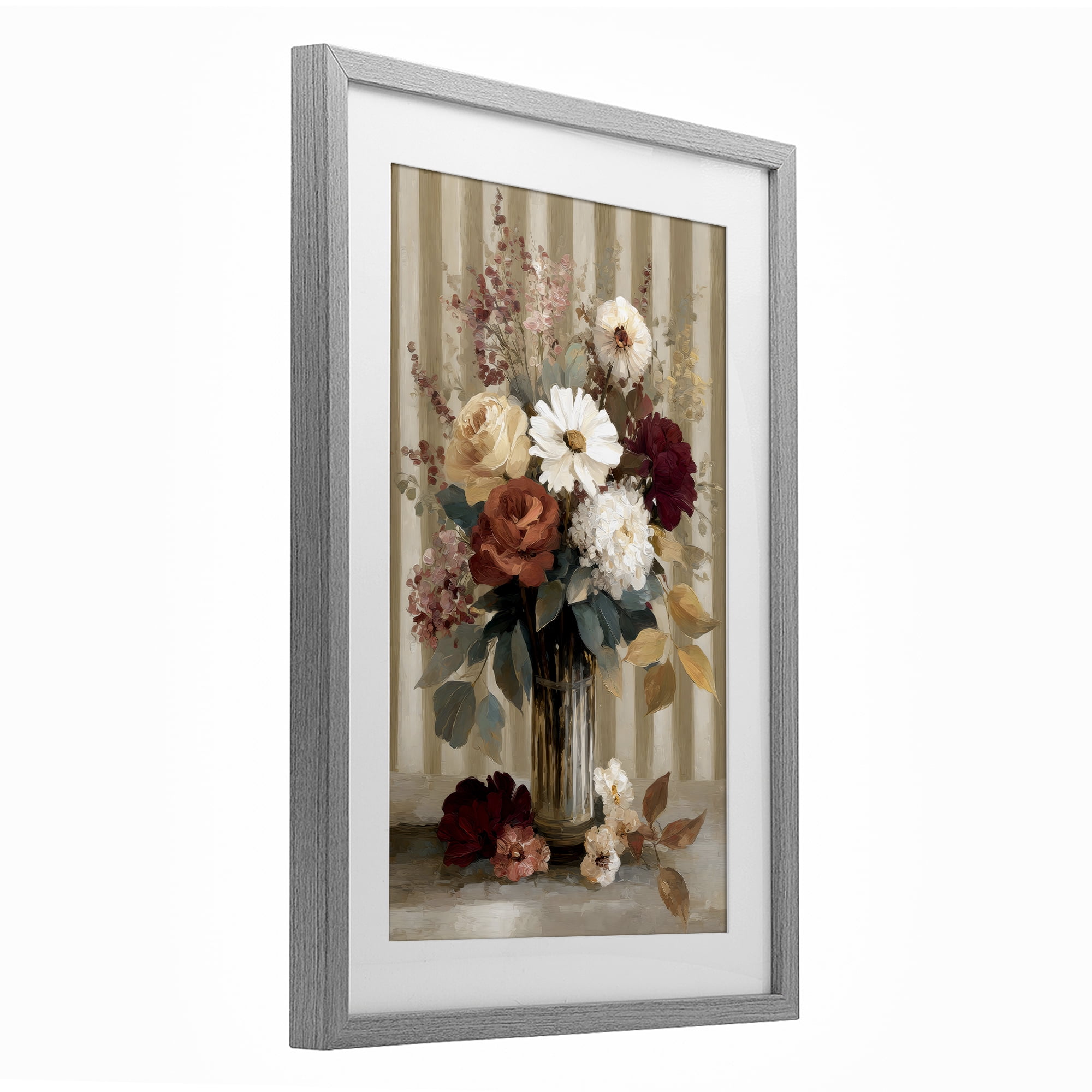 Stupell Industries Vintage Arrangement with Stripes Gray Framed Print Under Glass, design by Petal Prints Design
