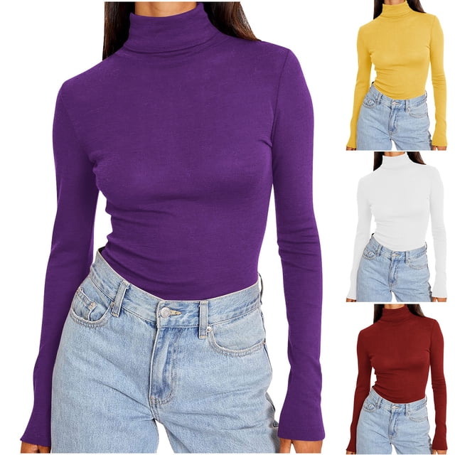 Sentmoon Hauts à Manches Longues pour Femmes, Confortables, Couleur Unie, Col Rond, sous-Couche pour Temps Froid et Usage Quotidien, Rouge TTTTG