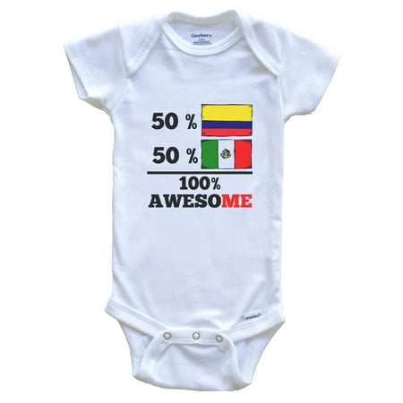 

50% Colombian 50% Mexican 100% Awesome Colombia Mexico Flags Funny One Piece Baby Bodysuit