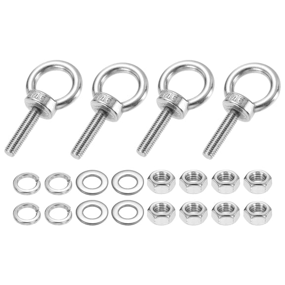 Uxcell M6 x 25mm Eye Bolt, 4Pcs 304 Stainless Steel Thread Lifting Ring Set, Silver