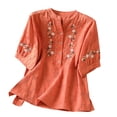 thumbnail image 1 of IUYRTFE Women's Short Sleeve Floral Embroidered Blouse Split Neck Button Up Summer Casual Tunic Top, 1 of 8