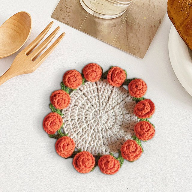 Mantel individual con ramo de rosas tejido a mano,kit de crochet para hacer uno mismo,paquete de material de bola de lana,mantel decorativo hecho a mano para mesa de comedor,accesorio de cocina