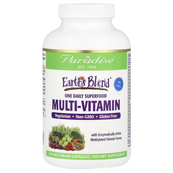 Paradise Herbs Earth's Blend®, One Daily Superfood Multi-Vitamin, No Iron, 120 Vegetarian Capsules