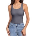 thumbnail image 5 of Womens U Neck Shapewear Built-in Bra Tank High Strechy Sleeveless Slim Fit Tops Camisole Workout Tops Blue S, 5 of 6
