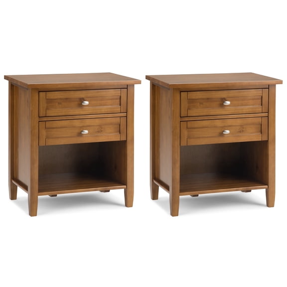 Simpli Home Warm Shaker 24 inch Solid Wood Transitional Night Stand in Light Golden Brown (Set of 2)