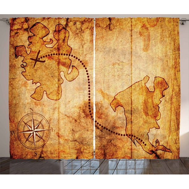 vintage curtains 2 panels set bohemian style treasure hunt map with