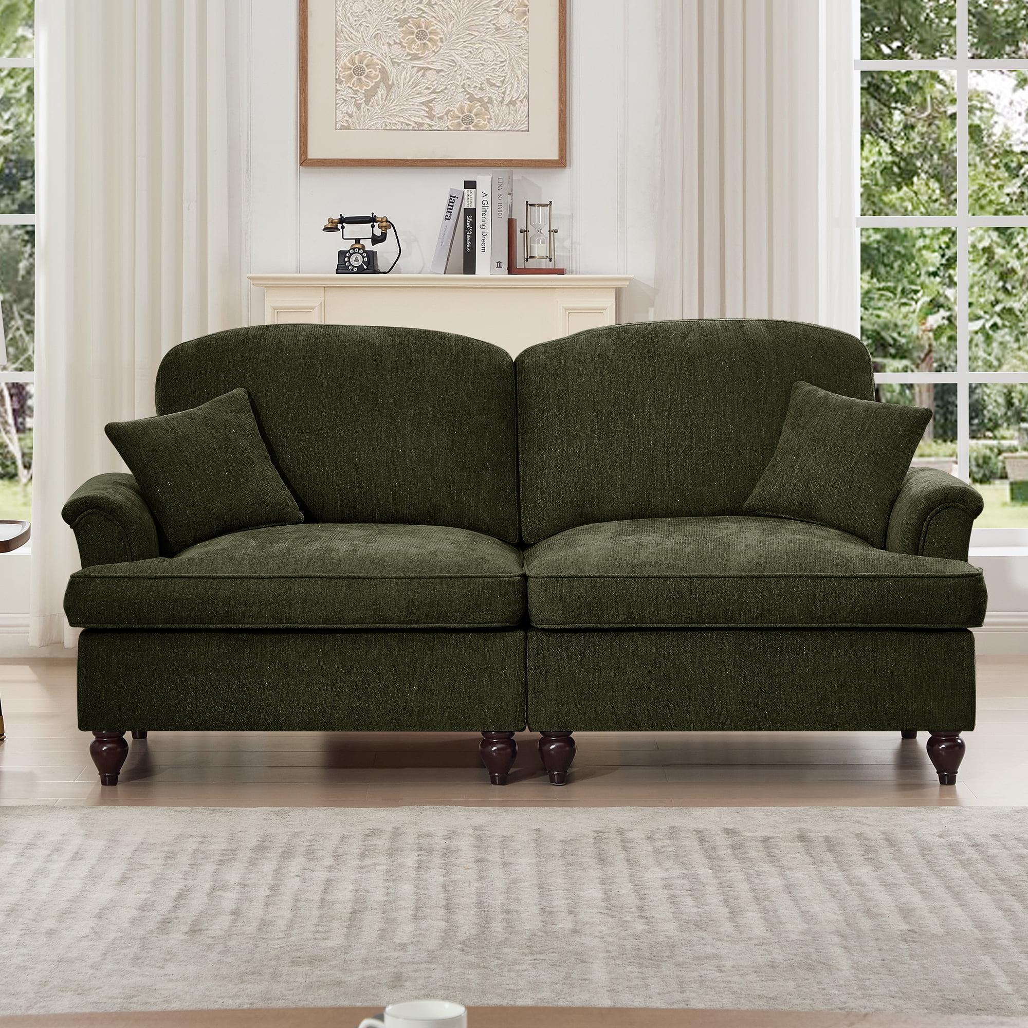 Gewnee 2-in-1 Convertible Sectional Sofa with Removable Ruffled Skirt , Petal-Shaped Arms, Ottoman and Lumbar Pillow Included, Multiple Configurations