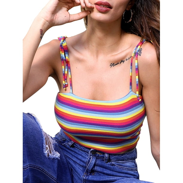 INSPIRE CHIC Women's Striped Tie Spaghetti Straps Summer Cami Tube