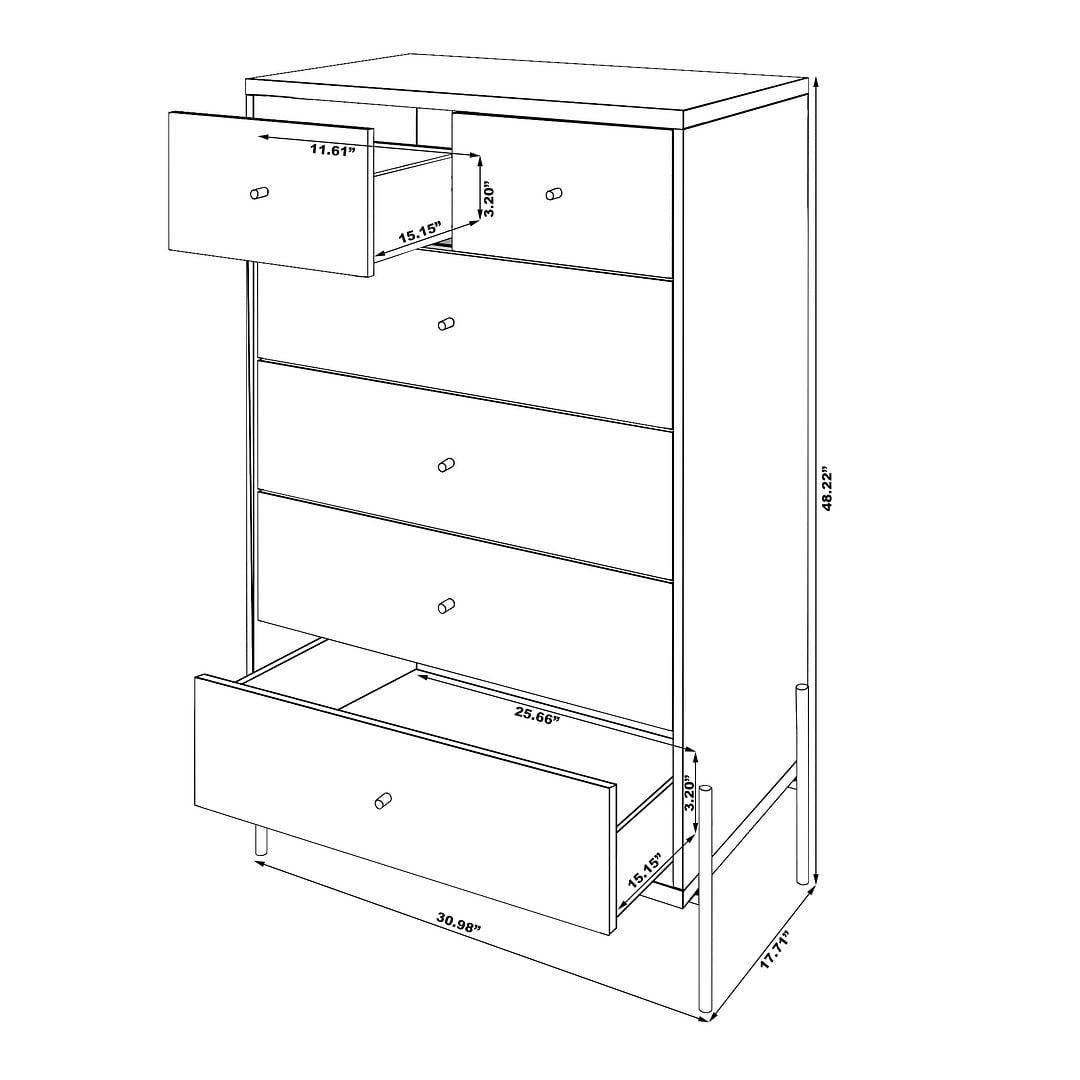 Manhattan Comfort Joy 48.43" Tall Dresser with 6 Full Extension Drawers in Red and Off White