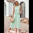 thumbnail image 4 of Conjunto de Dos Piezas de Verano para Mujer: Top Corto Sin Mangas con Cuello Redondo y Pantalones Anchos con Bolsillos. Verde M, 4 of 10