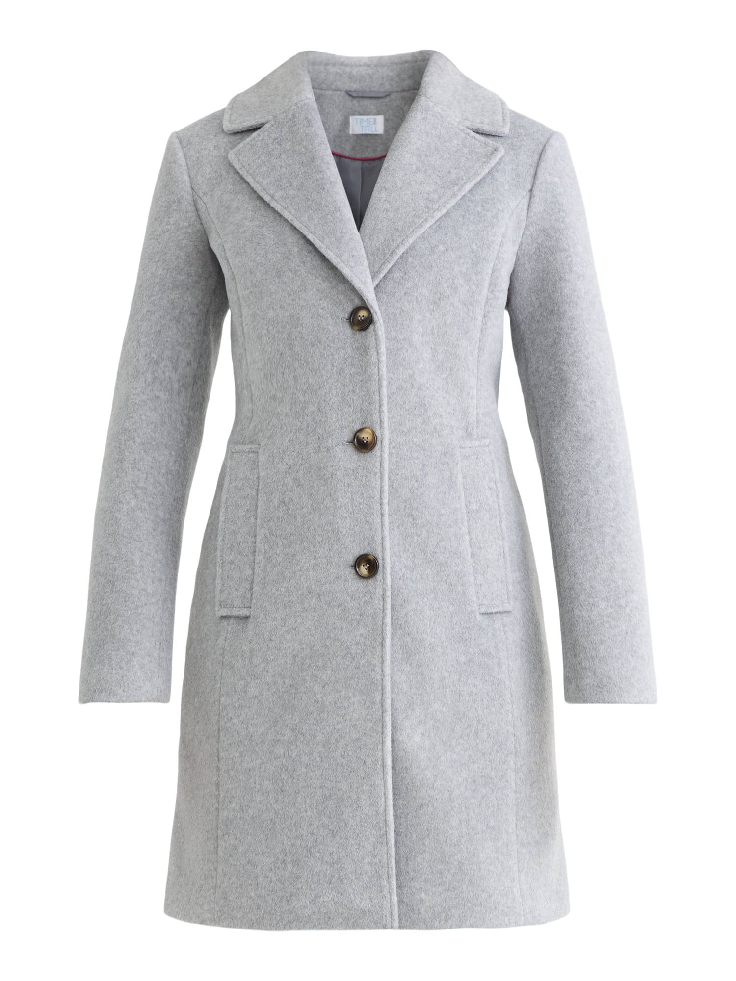 Time and Tru Women's and Women's Plus Faux Wool Boyfriend Coat, Sizes XS-2X