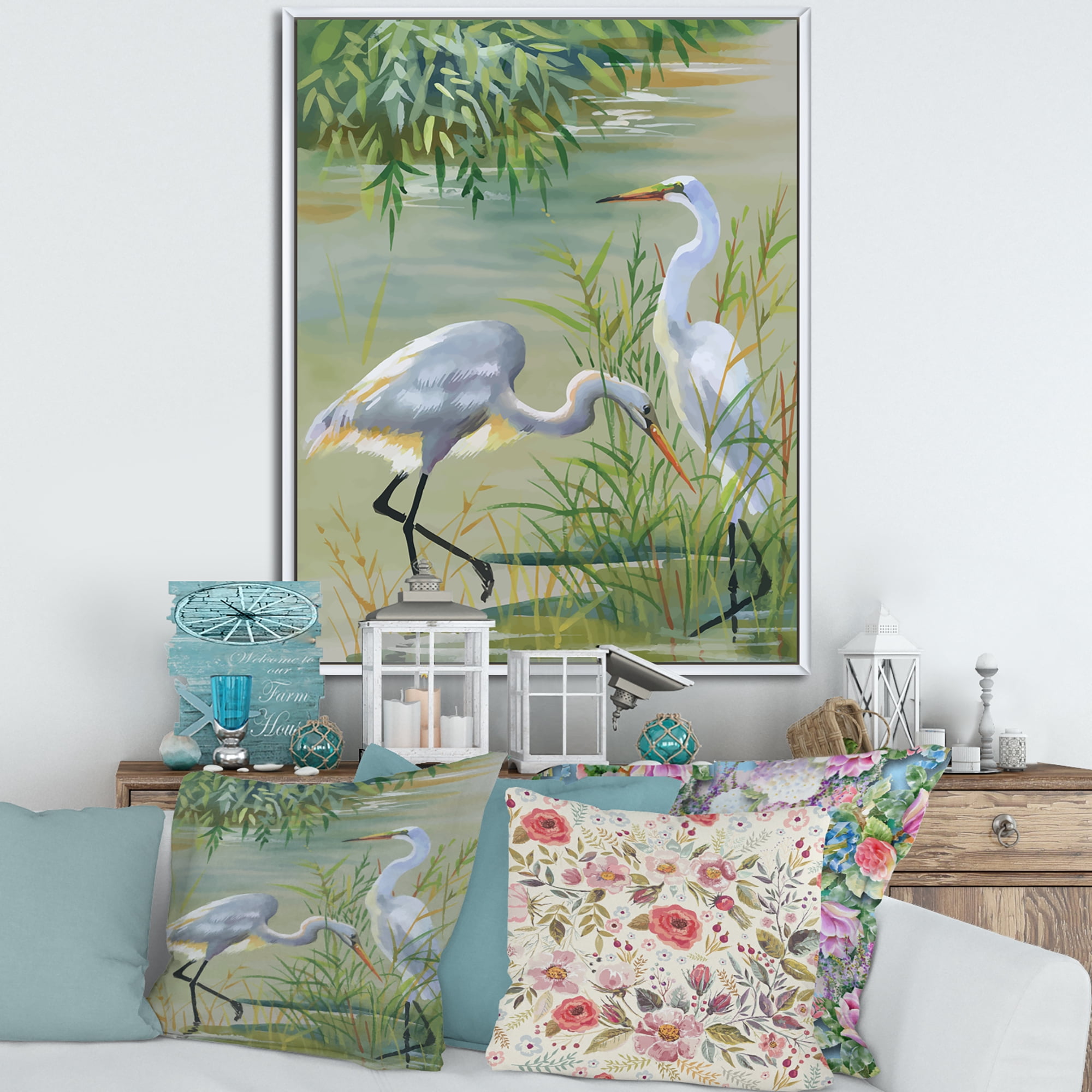 Designart 'Portrait Of Heron Birds I' Traditional Framed Canvas Wall Art Print