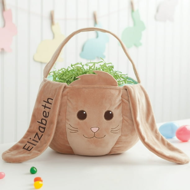 Personalized Plush Kids Easter Basket Brown Bunny
