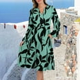thumbnail image 5 of HAJWOH Fall Dresses for Women Casual Long Sleeve Vacation Dresses Lightweight V Neck Church Dresses Green S, 5 of 5