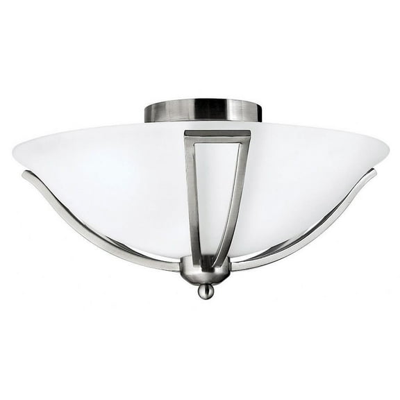 2 Light Small Flush Mount in Transitional Style 16.75 inches Wide By 8 inches High-Brushed Nickel Finish-Etched Opal Glass Color-Incandescent Lamping