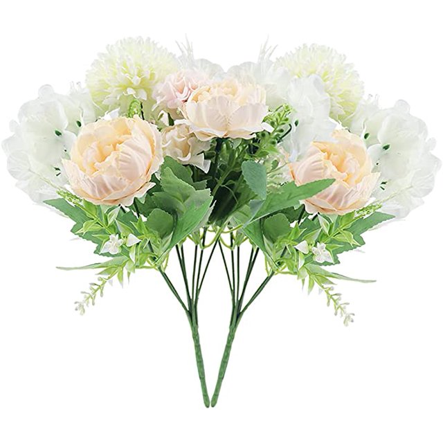 Juego de 2 ramos de flores de peonías artificiales, hortensias blancas, peonías falsas, flores desmontables, ramo de novia, decoración floral, boda, fiesta, decoración del hogar y jardín Sailing Electrónica