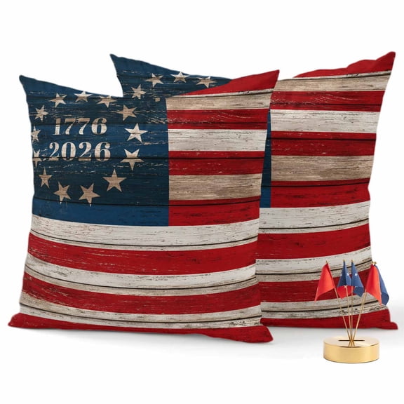 2 Pack Outdoor Waterproof Throw Pillow Covers,USA Flag Stripe Star Decorative Square Pillow Case Patio Pillowcases for Chair Couch Sofa 16x16in