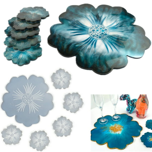 Flower Silicone Resin Agate Molds, DIY Silicone Flower Coaster Molds, Tray Resin Casting Mold