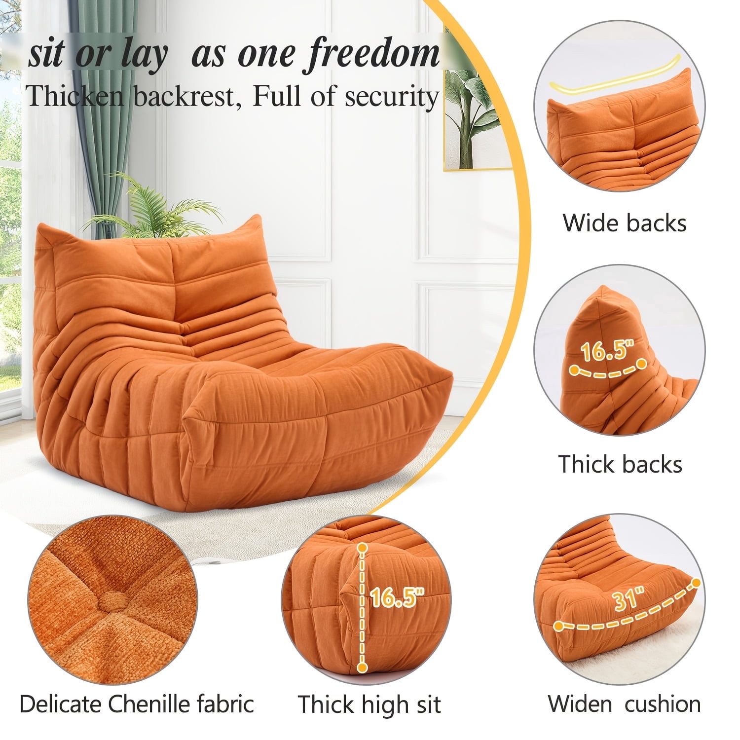 Memory Foam Bean Bag Chair with Free Round Carpet, Large Cozy Fireside Sofa for Adults, Knitted Fabric Ergonomic Lounge Chair for Living Room,  Movie Nights and Office