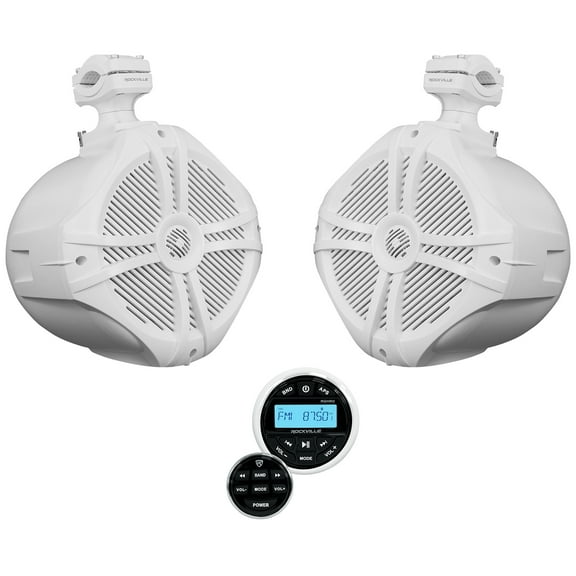 (2) Rockville RWB90W White 8" Marine Wakeboard Swivel Tower Speakers Receiver