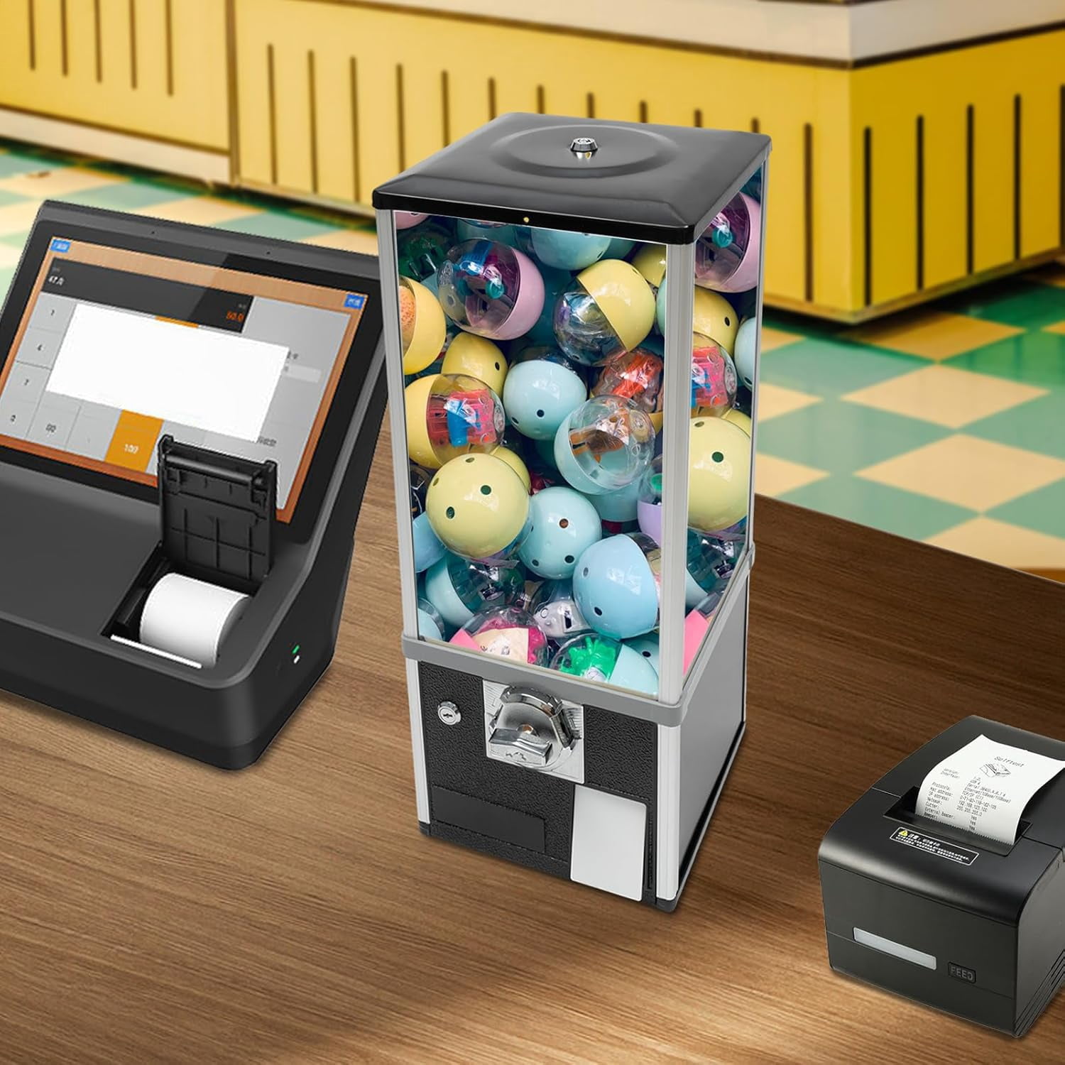 Vending Machine, 25 Cents Commercial Candy Gumball Machine, Huge Load Capacity Gumball Bank, Vending Machine for 700-800 Coins, Perfect for Game Stores and Retail Stores Modern Style (Black)
