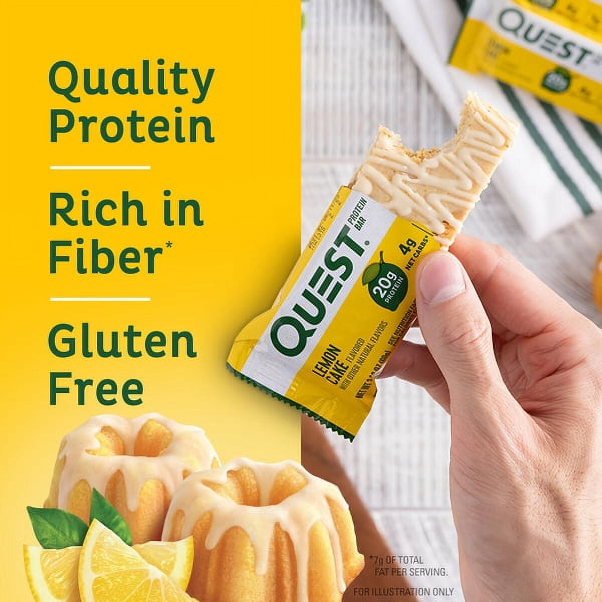 Quest Protein Bar, Lemon Cake Flavored, High Protein, Keto-Friendly,  12 Count