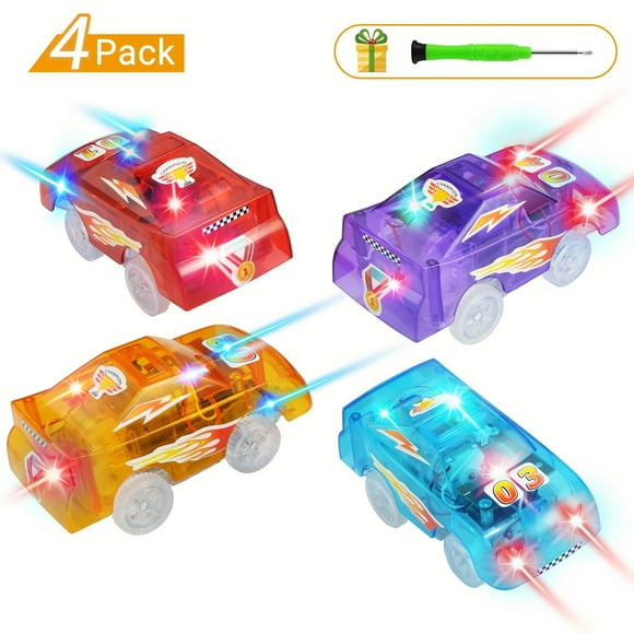 LNGOOR Tracks Cars Replacement only Toy Cars for Most Tracks Glow in The Dark Car Track Accessories with 5 Flashing LED Lights Compatible with Most Car Tracks for Girls Boys and Kids (