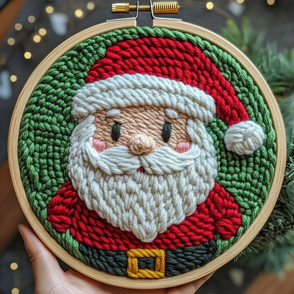 DIY Punch Needle Kits for Beginners Santa Claus Merry Christmas with Hoop Punch Needle Starter Craft Embroidery Set Easy for Adults and Children Festival Gift and Decoration 20x20cm-8