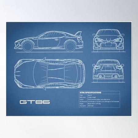 The Gt86 Blueprint Poster Wall Art, Modern Wall Decor, 16x24 UNFRAMED