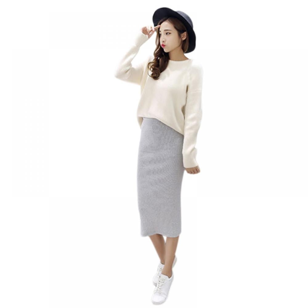 red jersey knit pencil skirt
