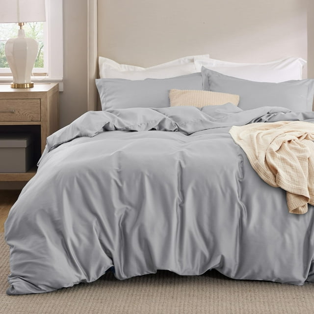 Funda de edredón Bedsure Cooling King Size, algodón gris plateado