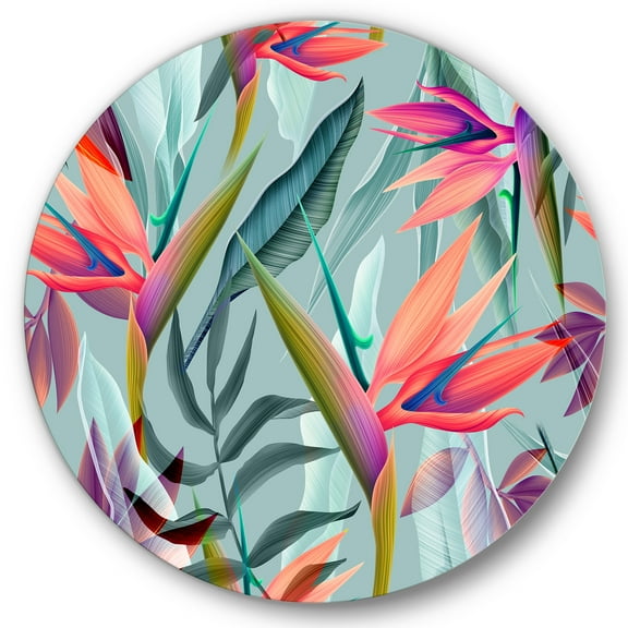 Designart 'VIntage Tropical Flowers V' Traditional Circle Metal Wall Art 36x36 - Disc of 36