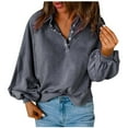 thumbnail image 2 of Xcmzpl Women's Sweatshirts Casual Solid Color V Neck Sweatshirt Holiday Sweater Tops Work Long Sleeve Blouses Early Fall Fashion, 2 of 8