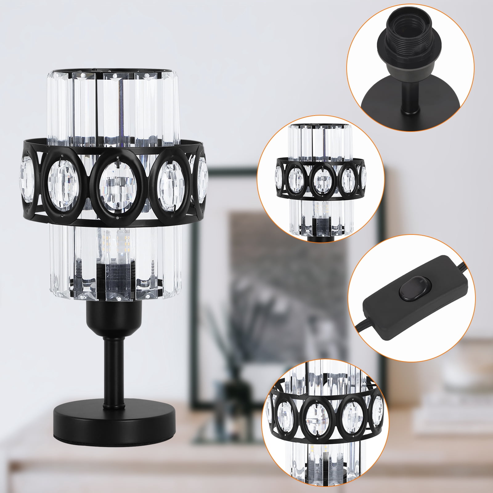 Modern Oval Crystal Lamp Bedside Lamp Black Set of 2